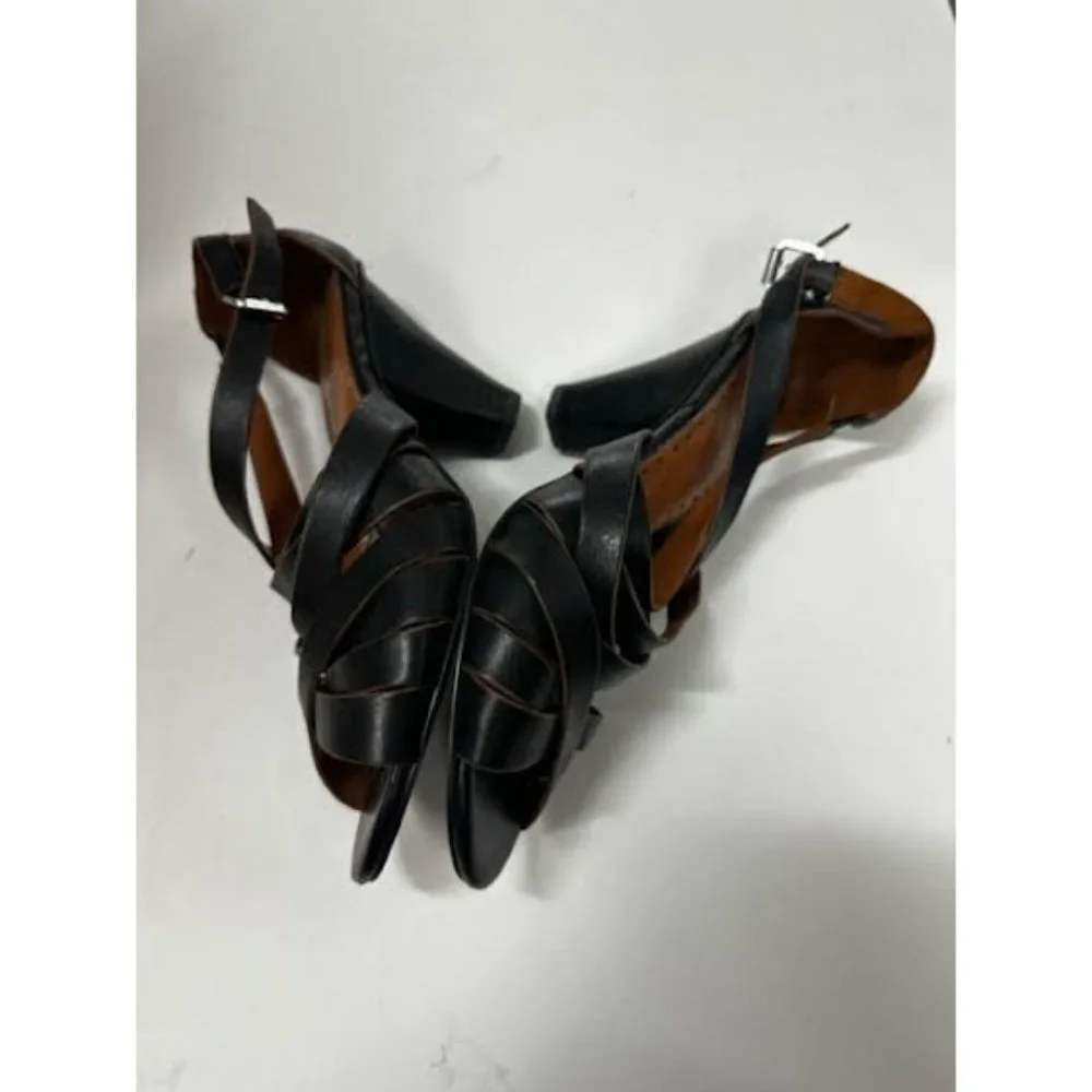 Ann Taylor Loft Women's Black Leather Strappy Chunky Cone Heel Sandals Size 7 - Picture 7 of 8